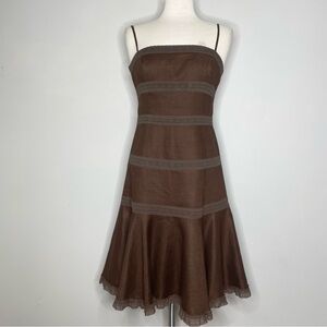 MAGGY LONDON Vintage Tiered Lace Trim Linen Dress